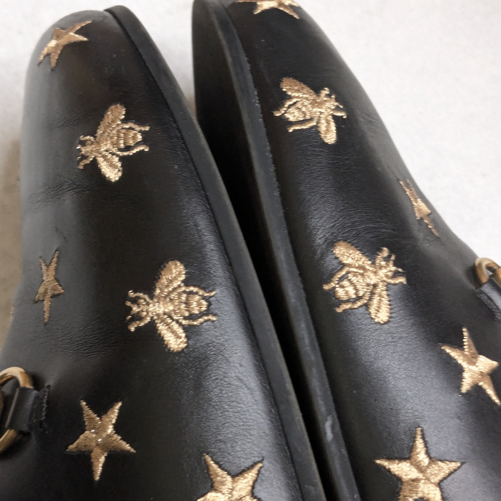 Gucci Horsebit Loafers Mules Men US 9.5 Black Gold Stars Bees Leather - Picture 8 of 16